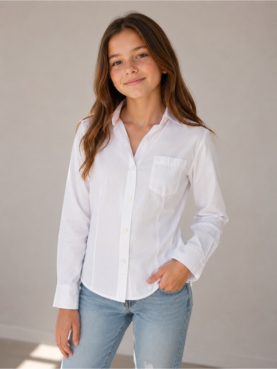 George Other - Girls White Button-Down Shirt with Subtle Pink Trim- Size 14-16